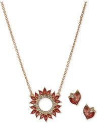 Anne Klein - Gold-tone Red Crystal Cluster Stud Earrings & Circle Pendant Necklace Set - Lyst