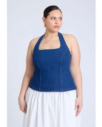 Eloquii - Plus Size Comfort Stretch Denim Halter Top - Lyst