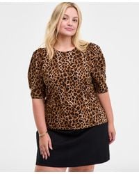 On 34th - Trendy Plus Printed Ruched Puff-sleeve Crewneck Top - Lyst