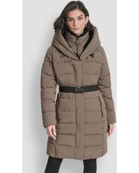 DKNY - Belted Asymmetrical Zip Front Puffer Coat - Lyst