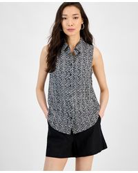 INC International Concepts - Printed Button-down Sleeveless Blouse - Lyst
