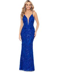 Betsy & Adam - Sequined Spaghetti-strap Illusion-neck Gown - Lyst