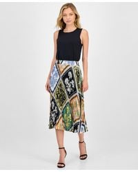 Tahari - Printed Pull-on Pleated Midi Skirt - Lyst