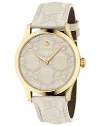 Gucci - Swiss G-timeless Mystic White Leather Strap Watch 38mm - Lyst