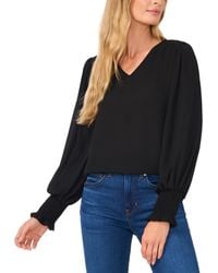 Cece - Long-sleeve Smocked-cuff V-neck Blouse - Lyst