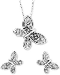 Macy's - 2-pc. Set Diamond Butterfly Pendant Necklace & Matching Stud Earrings (1/6 Ct. T.w. - Lyst