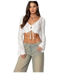 Edikted - Tie Front Crochet Crop Top - Lyst