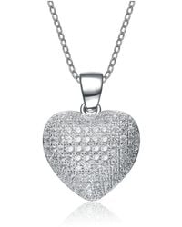 Genevive Jewelry - Cubic Zirconia Sterling Silver Rhodium Plated Micro Set Heart Shape Drop Pendant - Lyst
