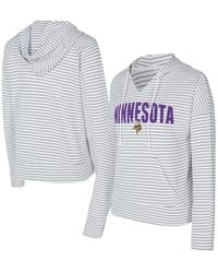 Concepts Sport - White/gray Minnesota Vikings Liftoff Striped Notch Neck Pullover Hoodie - Lyst