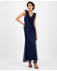 Alex Evenings - Petite Ruffled V-neck Sleeveless Mesh Gown - Lyst