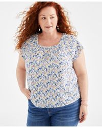 Style & Co. - Plus Size Cotton Printed Square-neck Flutter-sleeve Top - Lyst