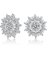Genevive Jewelry - Gv Sterling White Gold Plated Clear Round And Baguette Cubic Zirconia Wreath Stud Earrings - Lyst