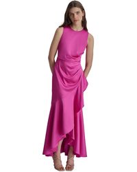 DKNY - Satin Ruched Ruffled Gown - Lyst