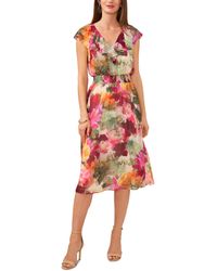 Vince Camuto - Floral-print Smocked-waist Midi Dress - Lyst