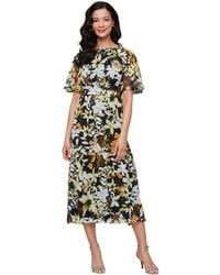 Sl Fashions - Printed Chiffon Boat-neck A-line Dress - Lyst