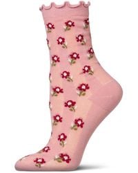 Memoi - "ditsy Floral" Cotton-rich Mini-net Ruffle-edge Ankle Sock - Lyst