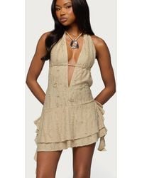 Edikted Shredded Backless Halter Mini Dress in Black | Lyst