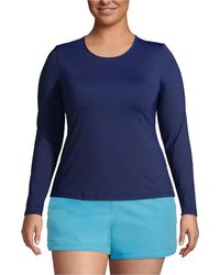 Lands' End - Plus Size Long Crew Neck Long Sleeve Rash Guard Upf 50 Swim Tee - Lyst
