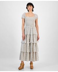 And Now This - Petite Printed Smocked Tiered-ruffle-trim Dress - Lyst
