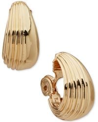 Anne Klein - Tone Ribbed Hoop Comfort Clip On Earrings - Lyst