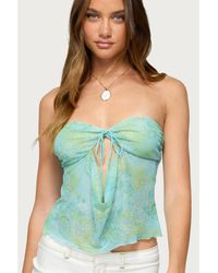 Edikted - Printed Mesh Strapless Cut Out Top - Lyst