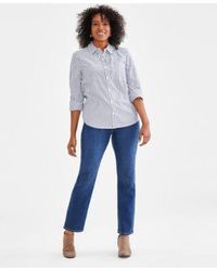 Style & Co. - Style Co Cotton Buttoned Up Shirt High Rise Straight Leg Jeans Ankle Booties Bead Earrings Created For Macys - Lyst