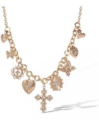 Jessica Simpson - Tone Textured Cross & Heart Charm Necklace - Lyst