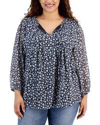 Tommy Hilfiger - Plus Size Printed Pintuck Tie-neck Blouse - Lyst