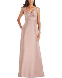 Alfred Sung - Plus Size Off-the-shoulder Draped Wrap Satin Maxi Dress - Lyst