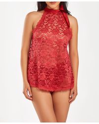 iCollection - Woman's 2 Piece Lace Halter Babydoll And Ruffel Panty Lingerie Set - Lyst