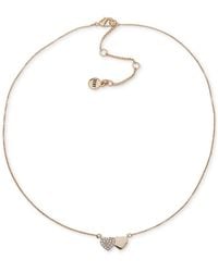 DKNY - Gold-tone Pave Crystal Double Heart Pendant Necklace - Lyst