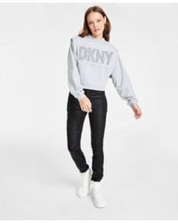DKNY - Long Sleeve Studded Logo Sweatshirt Coated Denim Skinny Jeans - Lyst