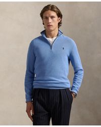Polo Ralph Lauren - Mesh-knit Cotton Quarter-zip Sweater - Lyst