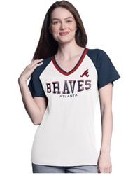 G-III 4Her by Carl Banks - White/navy Atlanta Braves Ball Park Raglan V-neck T-shirt - Lyst