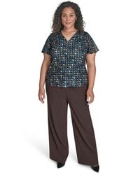 Calvin Klein - Plus Size Printed V-neck Flutter-sleeve Blouse - Lyst