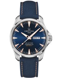 Certina - Swiss Automatic Ds Action Day-date Powermatic 80 Blue Synthetic Strap Watch 41mm - Lyst