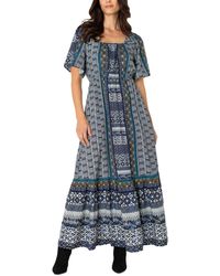 Liverpool Los Angeles - Square-neck Elbow-sleeve Woven Maxi Dress - Lyst