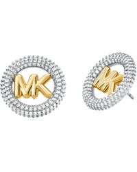 Michael Kors - Silver Tone Small Pave Logo Stud Earrings - Lyst