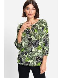 Olsen - Cotton Blend 3/4 Sleeve Leaf Print T-shirt - Lyst