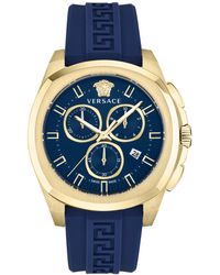 Versace - Swiss Chronograph Geo Blue Silicone Strap Watch 43mm - Lyst