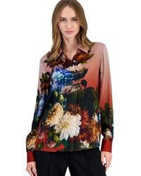 Tahari - Shae Long-sleeve Button-down Floral-print Blouse - Lyst