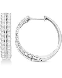 Macy's Diamond Double Row Hoop Earrings (2 Ct. T.w.) In 14k White Gold - Metallic
