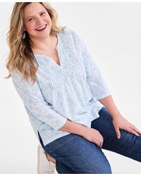 Style & Co. - Plus Size Printed Pintucked Top - Lyst