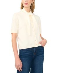 Cece - Tie Neck Front Button Cardigan - Lyst