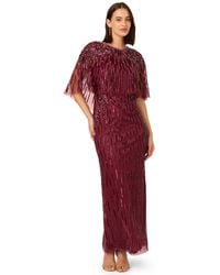 Adrianna Papell - Cape Sleeve Beaded Maxi Dress - Lyst