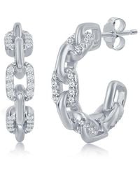 Simona - Sterling Or Gold Plated Over Sterling 18mm Cz Paperclip Open Hoop Earrings - Lyst