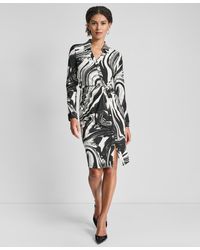 DKNY - Petite Long-sleeve Knotted Belted Faux Wrap Dress - Lyst