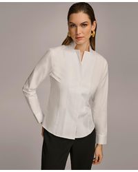 Donna Karan - Stand Collar Button Front Cotton Shirt - Lyst