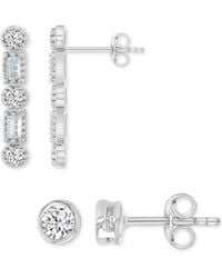 Macy's - 2-pc. Set Cubic Zirconia Round & Baguette Solitaire Stud & Drop Earrings - Lyst
