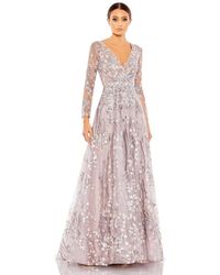 Mac Duggal - Embellished Wrap Over Illusion Long Sleeve A Line Gown - Lyst